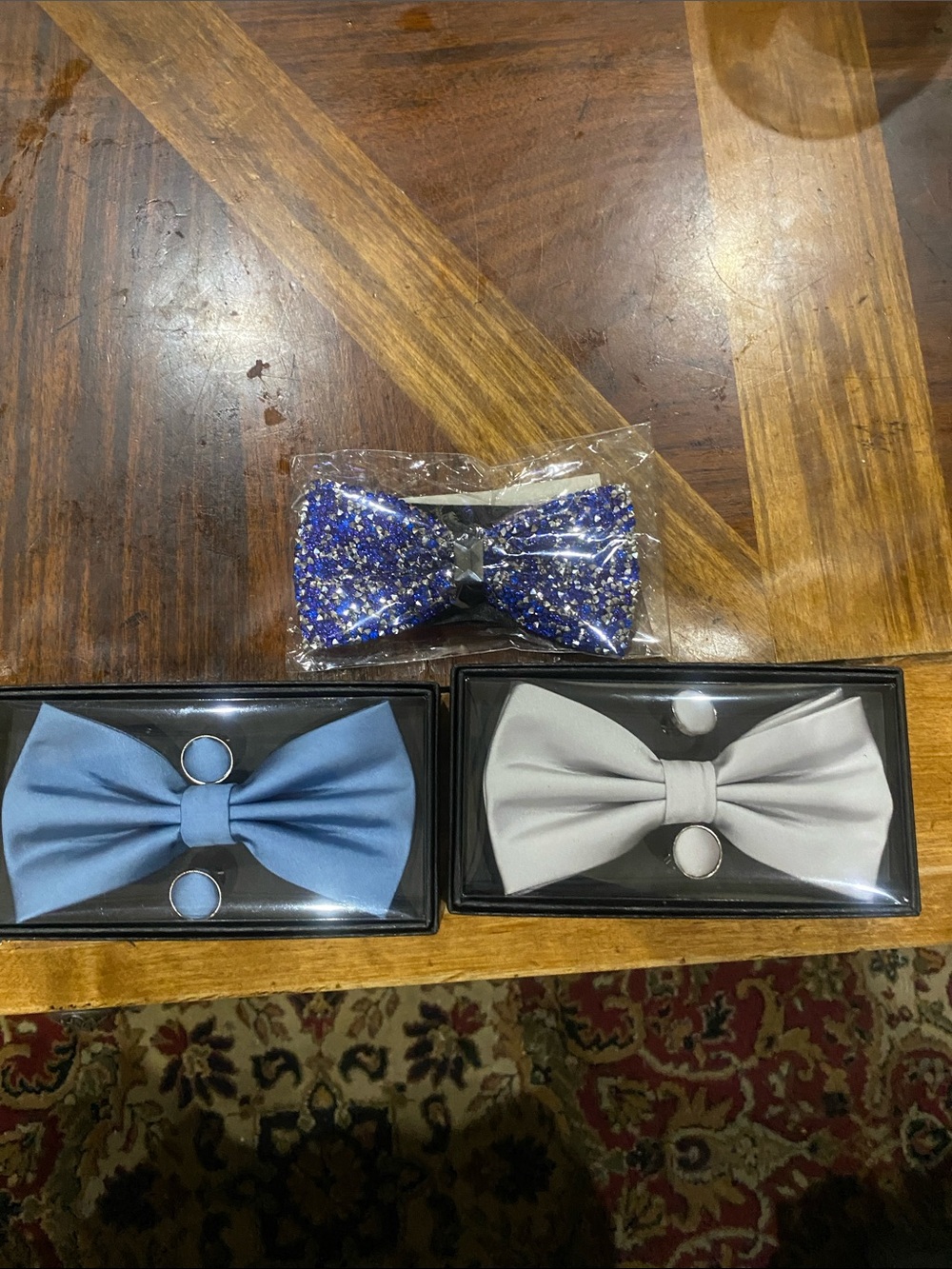 3 Items - (2) Men's Bow Tie and Cufflink Set and (1) jeweled bow tie